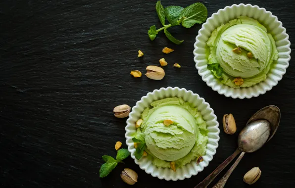 Picture ice cream, nuts, dessert, pistachio