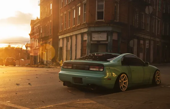 Picture the city, green, street, Nissan, side, Nissan, 300zx, fairlady