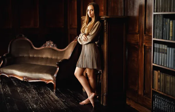 Look, girl, dress, hairstyle, book, legs, Sergey Potulny, Marina Kuznetsova