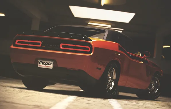 Machine, Orange, Dodge, Challenger, Dodge Challenger, Muscle car, Rendering, Transport & Vehicles