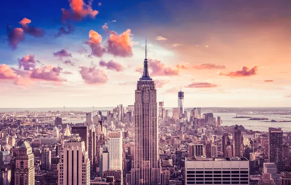 Clouds, sunset, skyscraper, New York, NYC