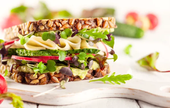 Cheese, cucumber, bread, sandwich, radishes