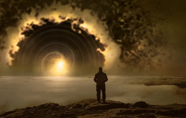The sky, space, night, fog, stones, rendering, fiction, glow