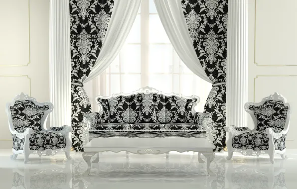 Interior, chair, Drapes, luxurious interior