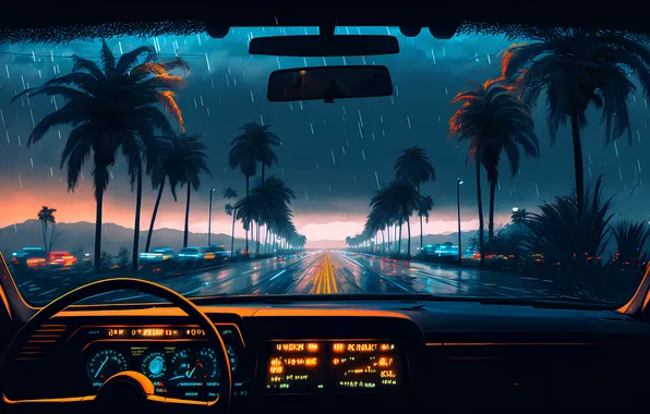 DeLorean, driving, retrowave, tidy, neuroart, neural networks