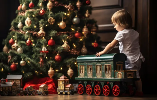 Toys, train, child, the engine, boy, the car, Christmas, New year