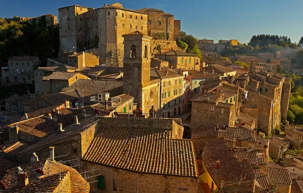 Roof, tower, home, Italy, Tuscany, Sorano