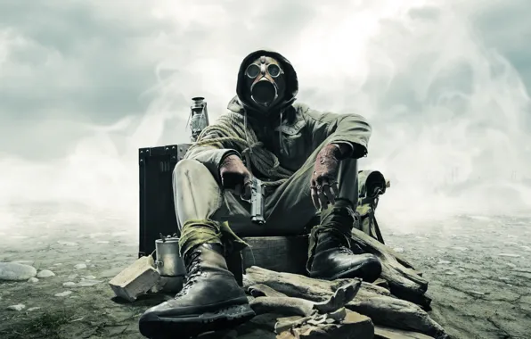 Picture stones, gun, gas mask, Stalker, rope