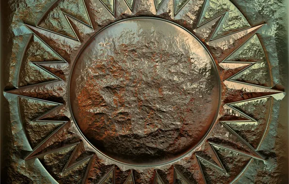 The sun, metal, texture, metallic, relief, foil, chasing