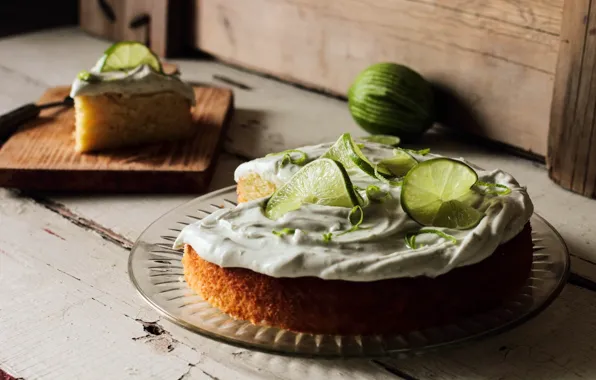 Cake, lime, cream