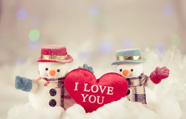 Winter, snow, snowflakes, New Year, Christmas, snowman, love, happy