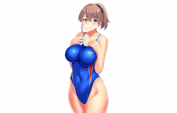 Girl, sexy, brown hair, boobs, anime, blue eyes, beautiful, short hair