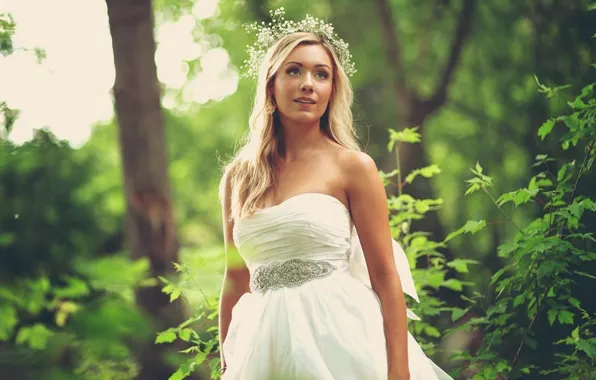 Leaves, Blonde, dress, the bride