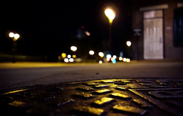 Road, the city, lights, the evening, Luke, bokeh