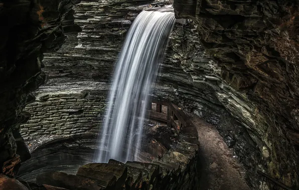 Rock, stones, waterfall, stream, well