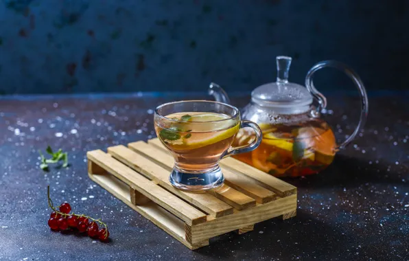 Glass, berries, table, tea, the tea party, Cup, dishes, box