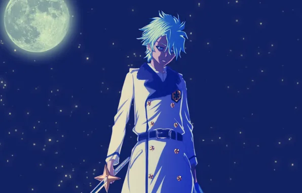 Picture night, the moon, sword, anime, zombie, guy, Bleach, the full moon