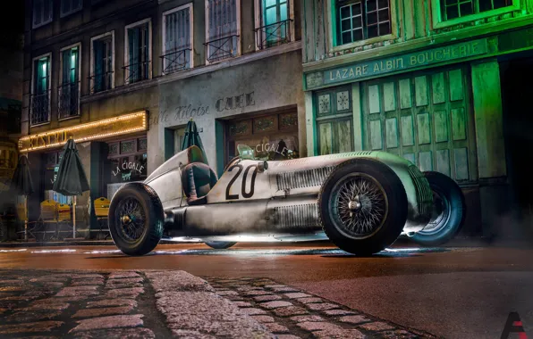 Auto, Night, The city, Retro, Machine, Mercedes, Car, Mercedes Benz
