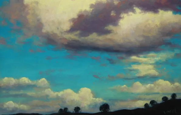 Picture the sky, clouds, trees, clouds, nature, hills, art, artsaus