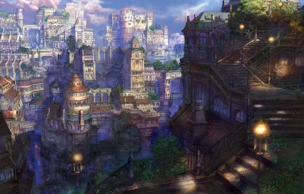 The city, the world, art, lights, ladder, fabulous, Fairytail