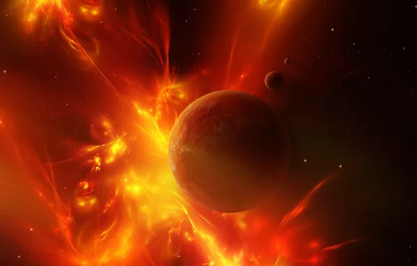 Stars, Fire, Planet, Space, Nebula, Light, Planet, Heat