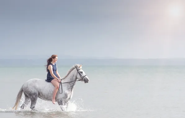 Picture sea, girl, horse