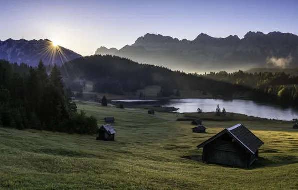 Picture mountains, home, morning, valley