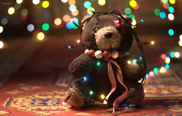 Toy, lights, bear, garland, plush