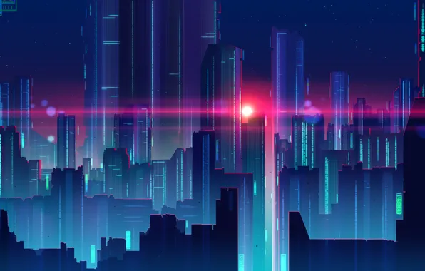 Sunset, The sun, Music, The city, Style, Building, Background, Fantasy