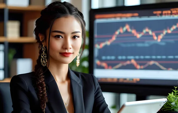 Girl, earrings, Chinese, Asian, businesswoman, forex