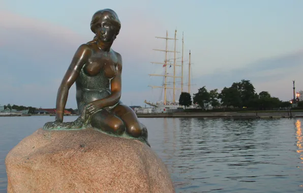 Sea, Wallpaper, stone, mermaid, tale, the evening, Denmark, figure