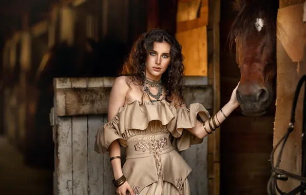 Look, decoration, pose, model, horse, portrait, makeup, dress