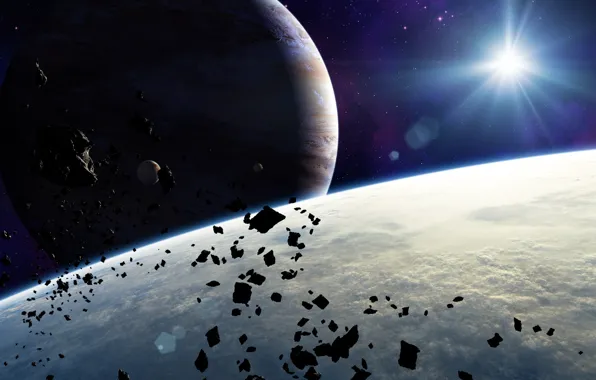 Space, stones, star, planet, satellite, art