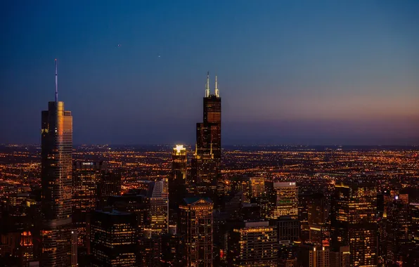 Picture city, lights, skyscrapers, the evening, USA, America, Chicago, Chicago