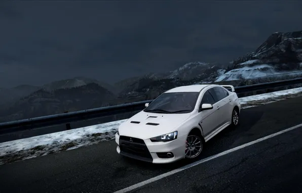 Picture mountains, night, view, need for speed hot pursuit, Mitsubishi Lancer Evolution X