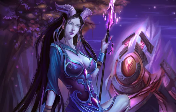 Picture tree, magic, crystals, staff, WoW, sorceress, World of warcraft, Draenei