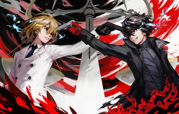 Picture gun, the game, sword, anime, art, guy, characters, Person 5
