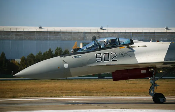Fighter, pilot, Su-35, the cockpit, preparing for take-off