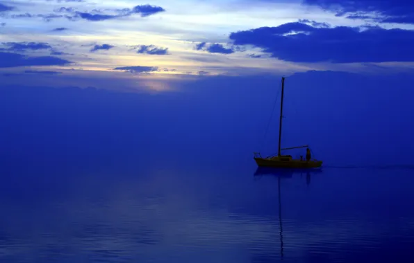Picture sea, landscape, night, boat