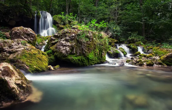 Picture landscape, nature, lake, waterfall, beauty