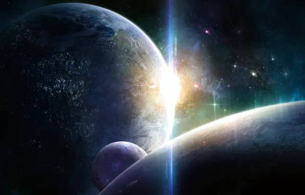 Picture stars, light, lights, the moon, planet, civilization