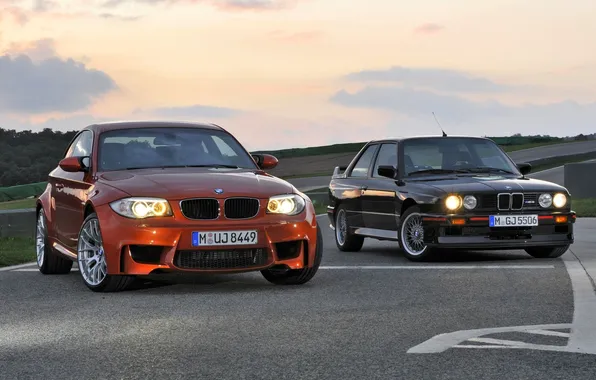 BMW, Street, BMW, Orange, Black, 1 Series, The front, Two