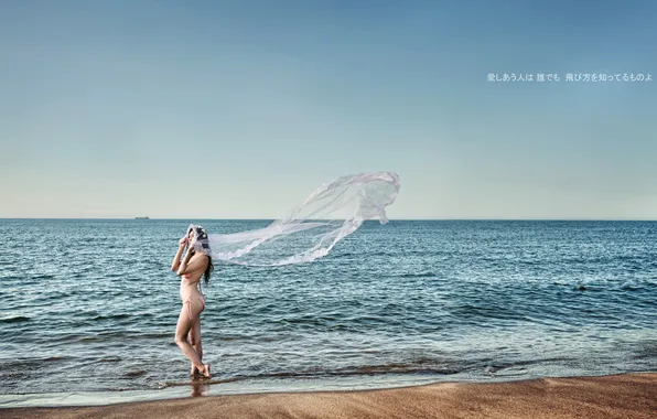 Sea, girl, bikini, Asian