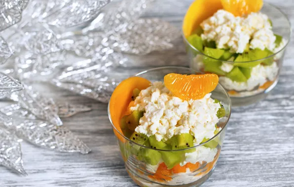Kiwi, dessert, cheese, tangerines