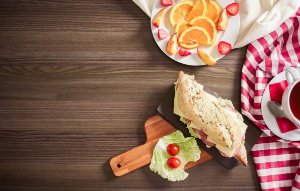 Tea, orange, food, Breakfast, strawberry, sandwich, slices, Gregory Krysmalsk