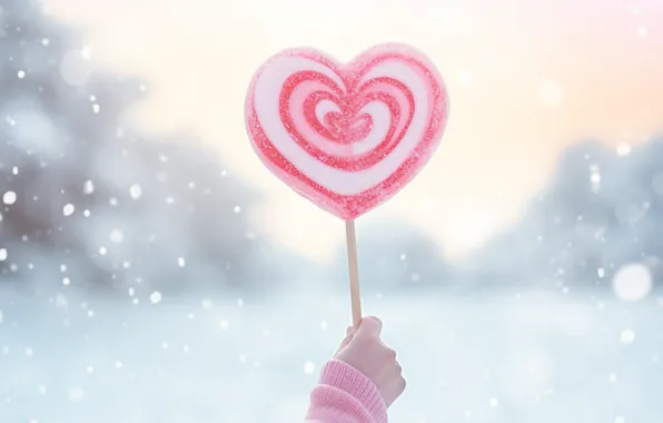 Winter, snow, love, holiday, heart, candy, Valentine's Day, Lollipop