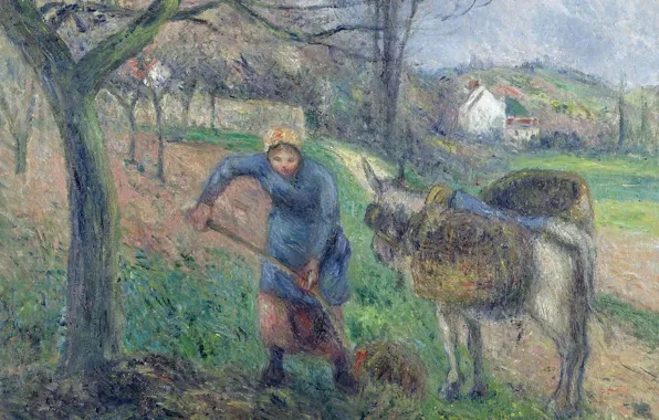 Picture, genre, Camille Pissarro, Peasant woman with a Donkey. PONTOISE