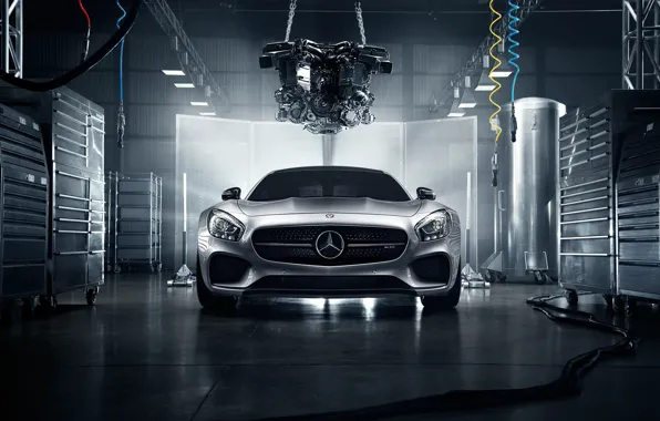 Picture Mercedes-Benz, Front, AMG, Color, Silver, Engine, Workshop, 2016
