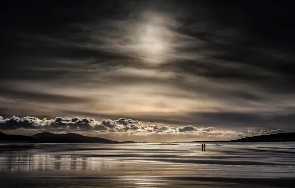 Sea, the sky, nature, shore, people