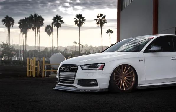 Picture Audi, Car, Front, White, Stance, Vossen, Wheels, Tuned